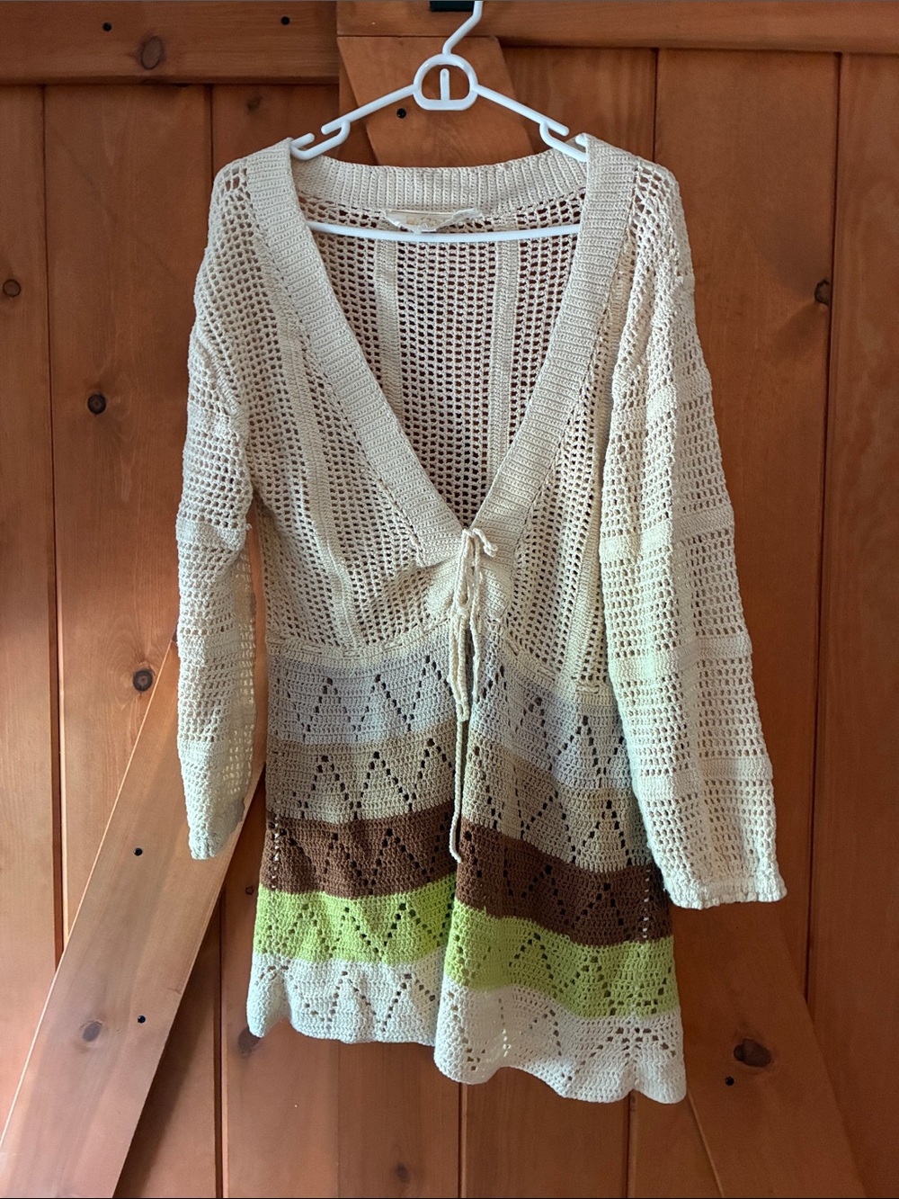 Jen’s Pirate’Booty Tie-Front Beach Cover Up with Green & Brown Stripes
